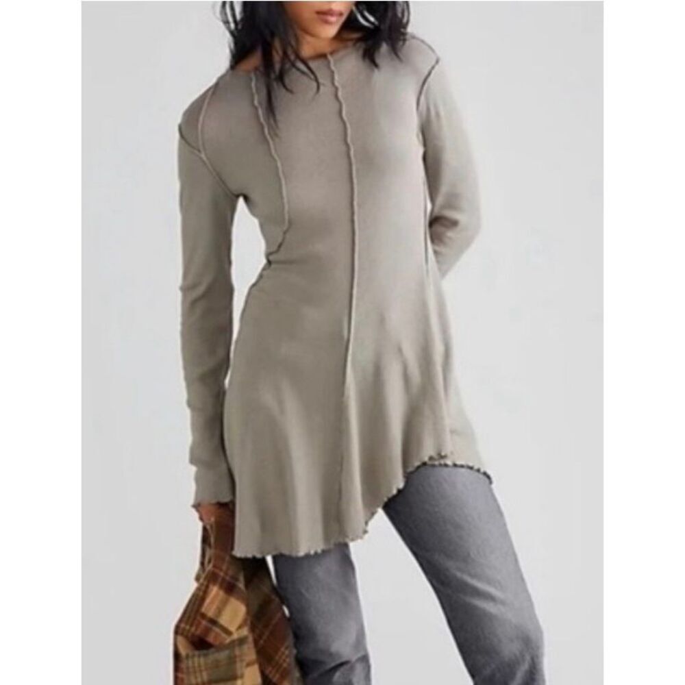 Free People full swing taupe gray BOHO Tunic knit Top sz M
